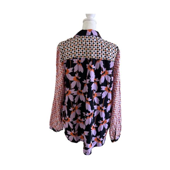 Maeve Anthropologie Alida Contrast Buttondown Shirt SZL Birds Mixed Pattern - Picture 2 of 9